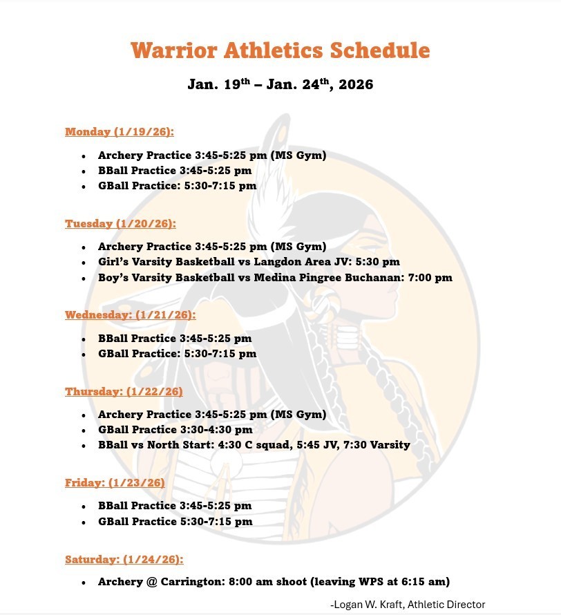 Athletics Weekly Schedule 
