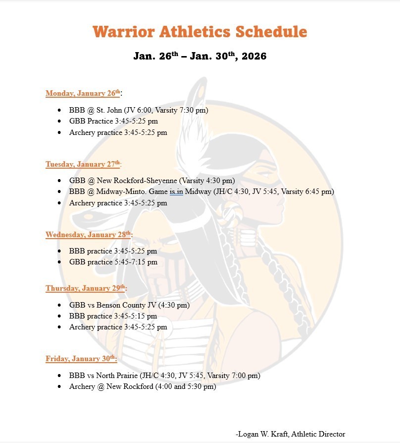 Athletics Weekly Schedule 