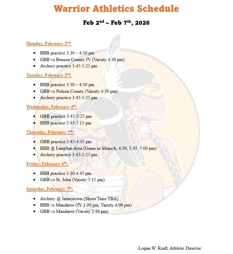 Athletics Weekly Schedule