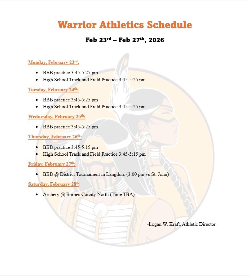 Athletics Weekly Schedule