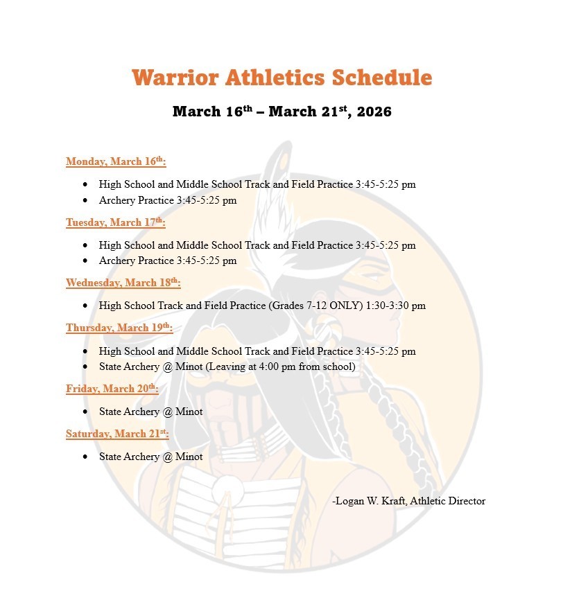 Athletics Weekly Schedule