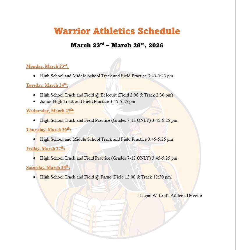 Athletics Weekly Schedule