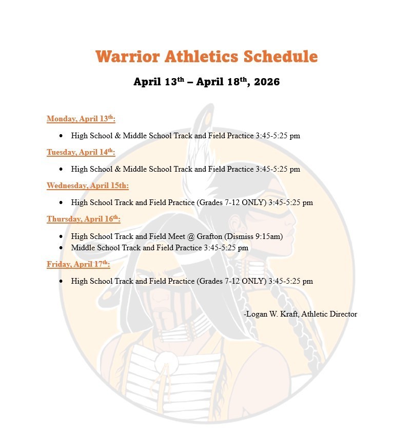 Athletics Weekly Schedule 
