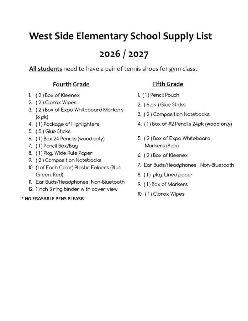 West Side School Supply List