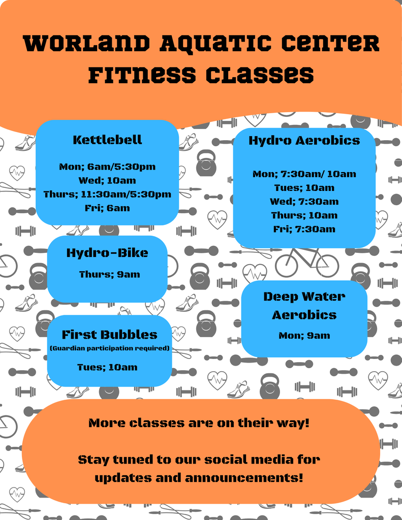 The fall schedule for ongoing and returning fitness classes at the worland aquatic center