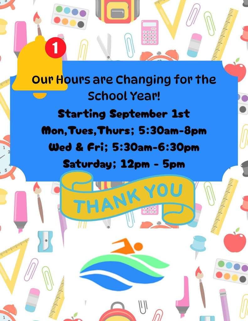 A flyer showing the updated hours for the Worland Aquatic center