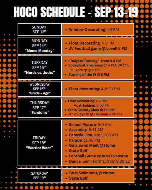 Schedule for the week homecoming