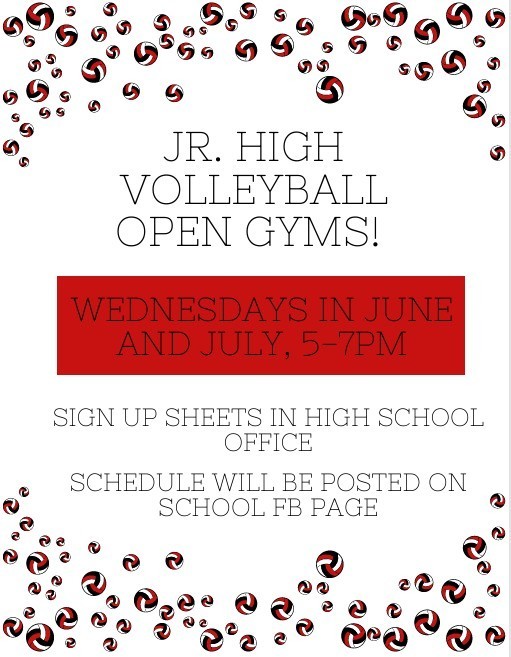 Open Gyms will be Wednesdays in June and July from 5-7pm