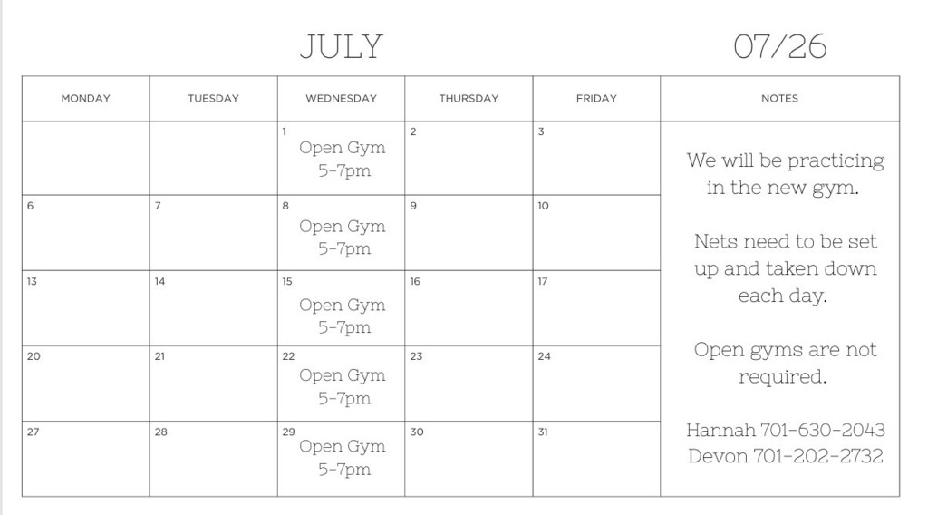 Open Gym Schedule