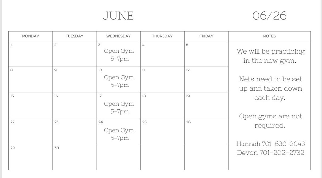 Open Gym Schedule