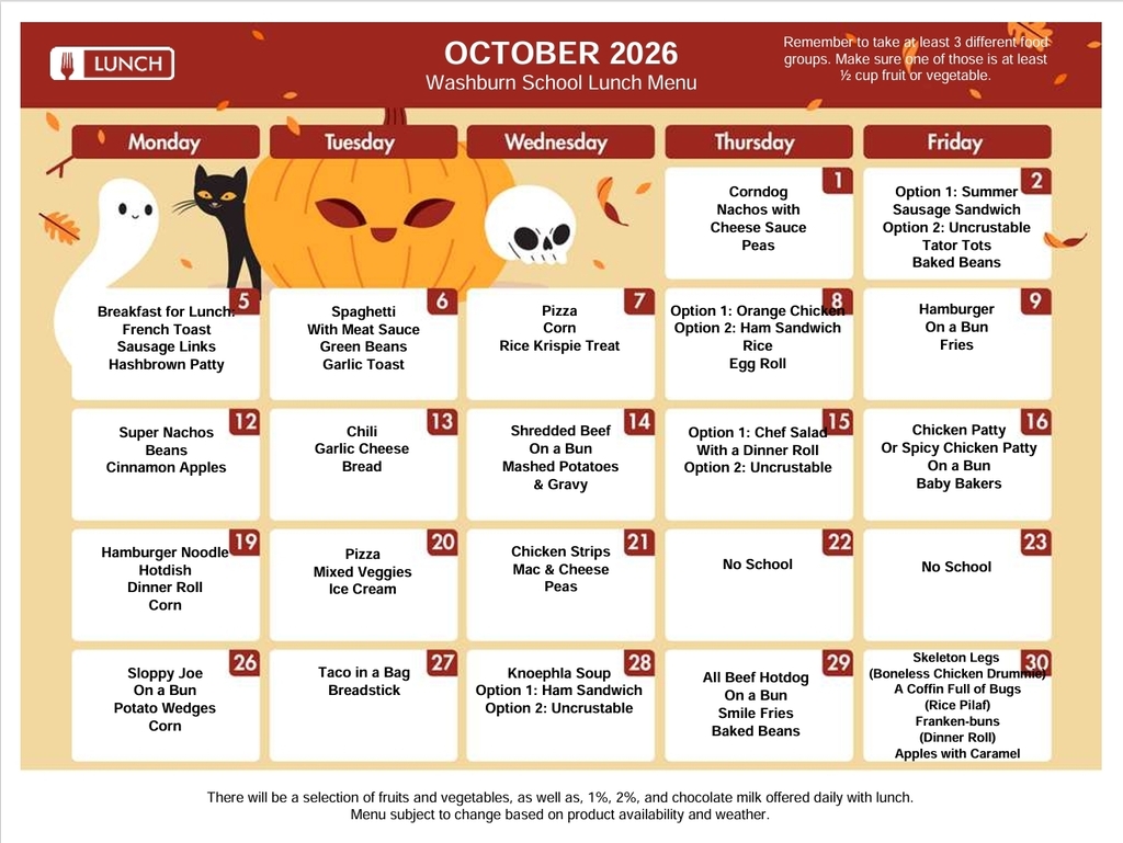 October Breakfast and Lunch Menus