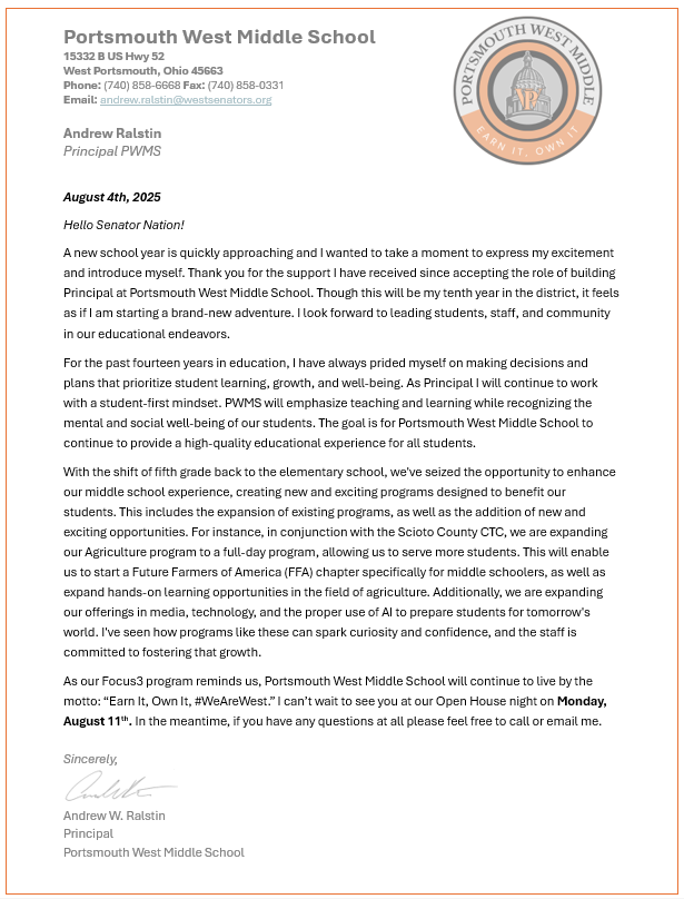 Letter from Principal