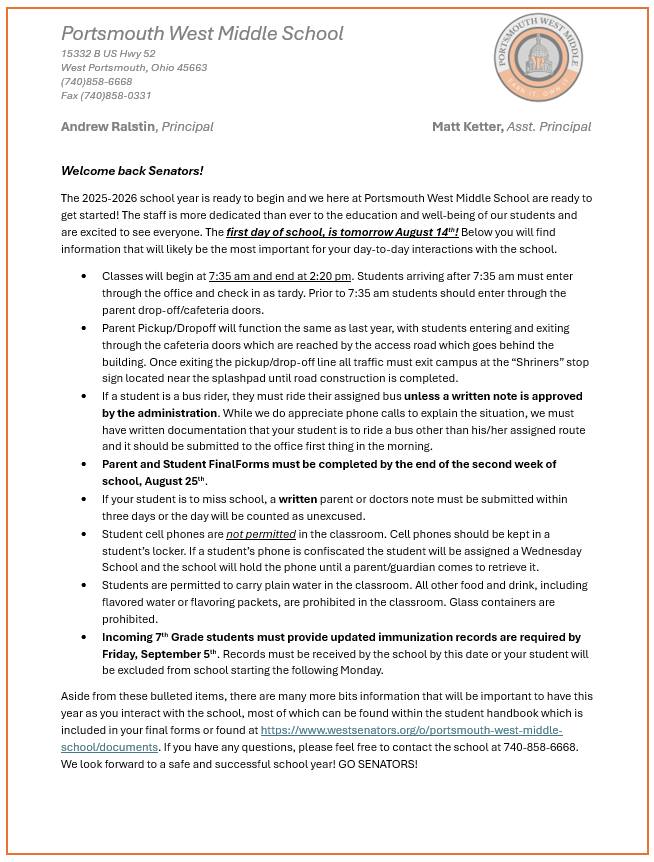 Welcome Letter