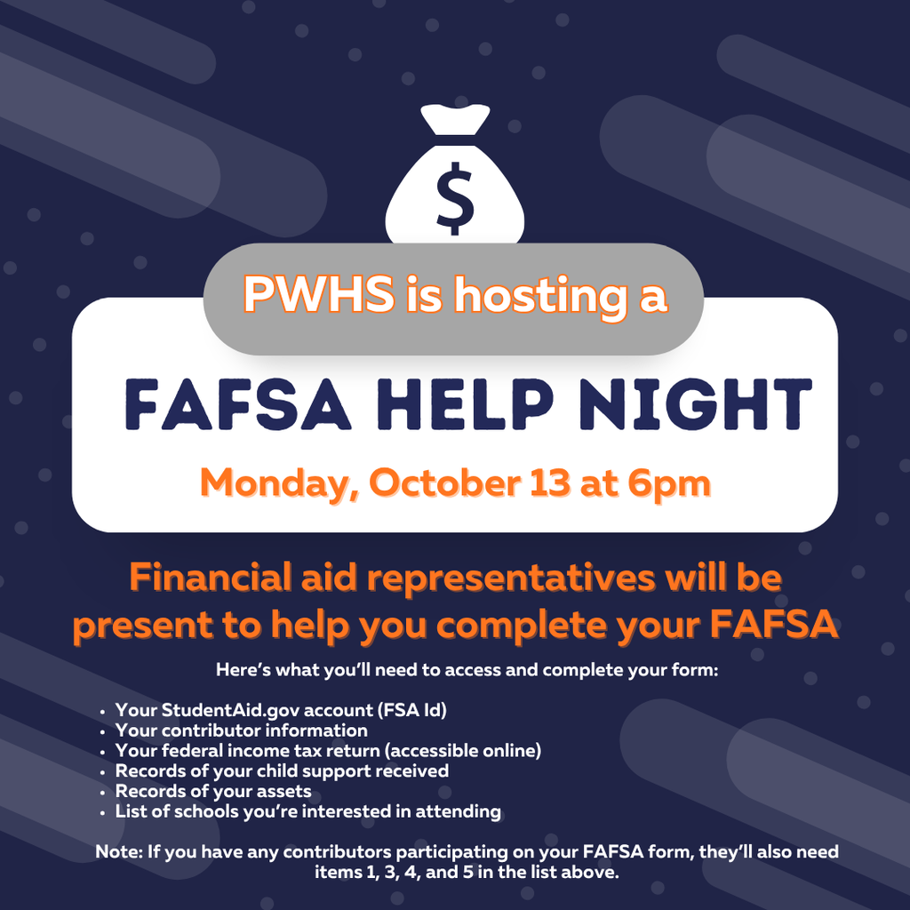 FAFSA Help Night, Monday, October 13 at 6pm