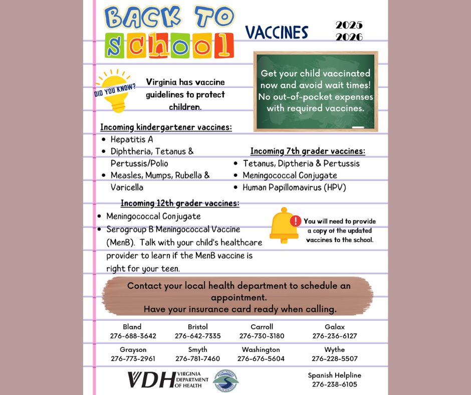Back to School Vaccines 2025-2026 -- Virginia Department of Health 