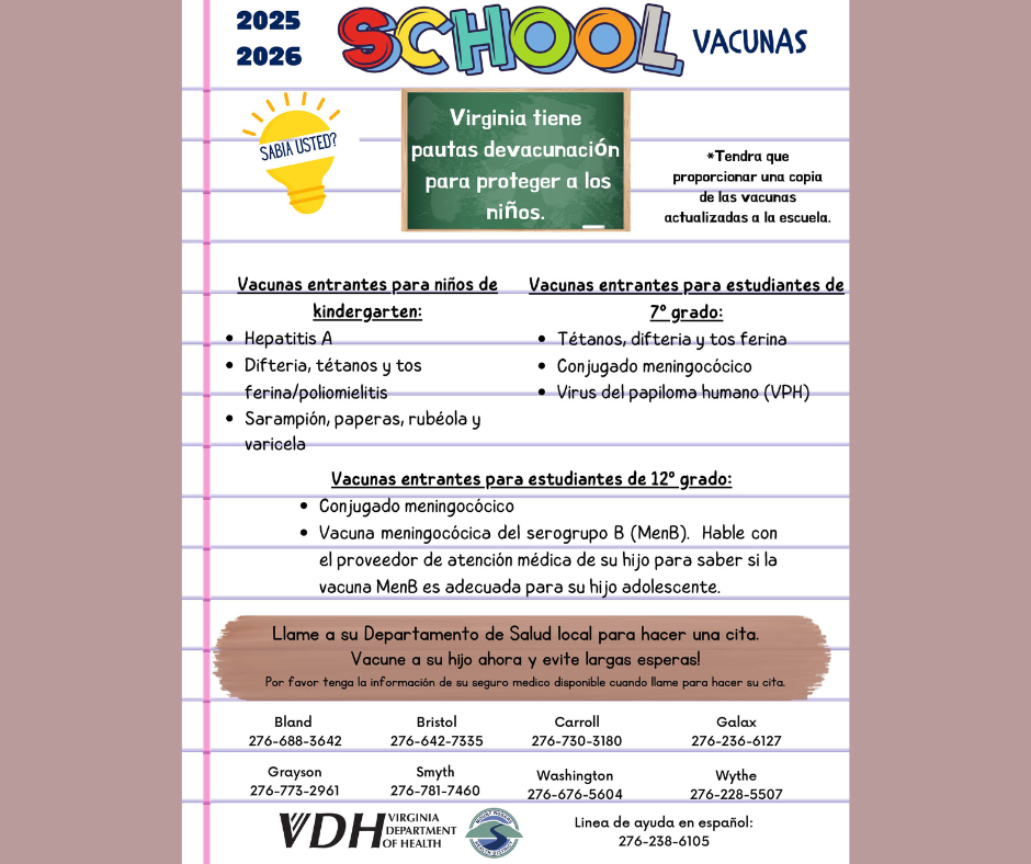Back to School Vaccines 2025-2026 -- Virginia Department of Health 