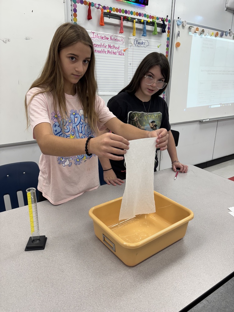 Students test absorbancy of paper towels.