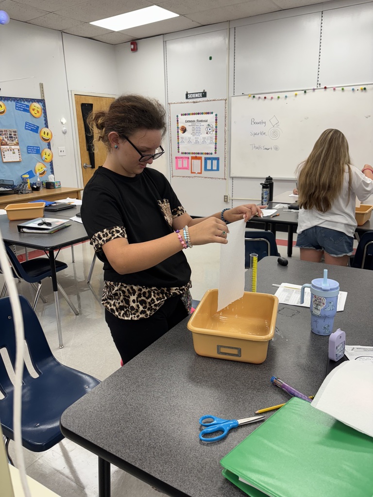 Students test absorbancy of paper towels.