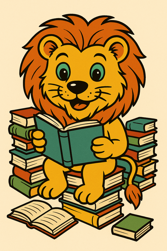 Lion reading books