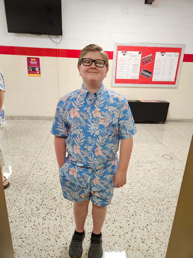 A student dresses up for Tropical Tuesday.