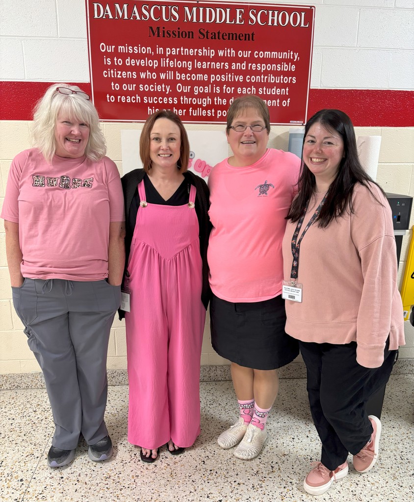 A group of people wear pink for Homecoming dress-up days.