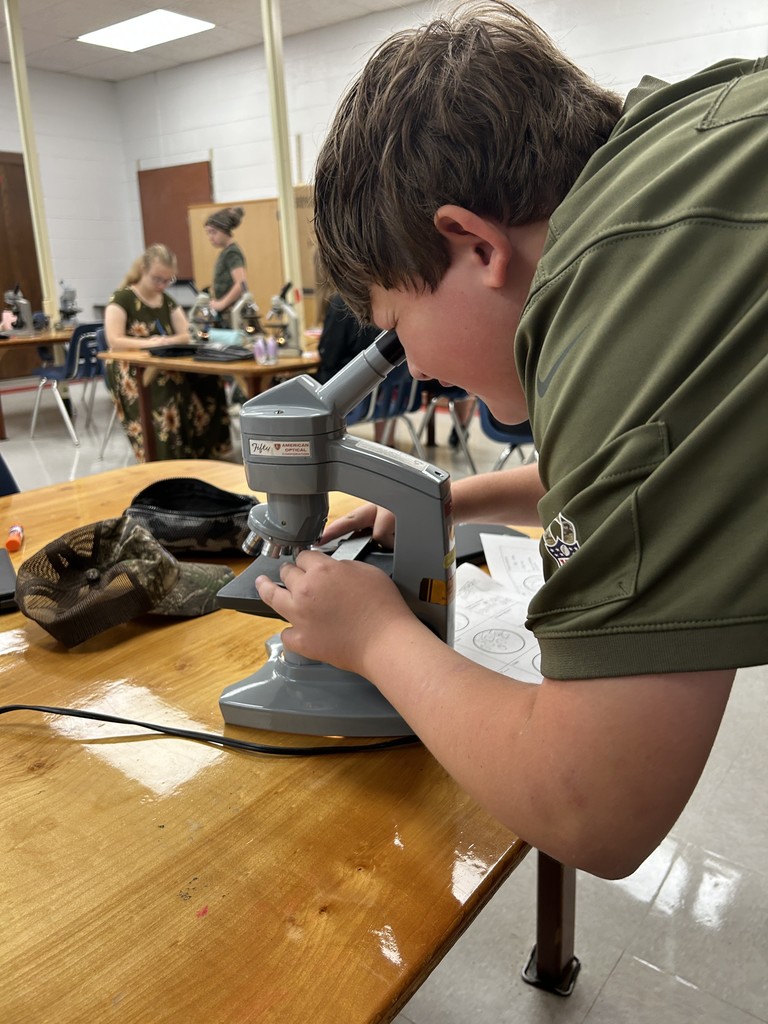 Students use microscopes in a science lab.