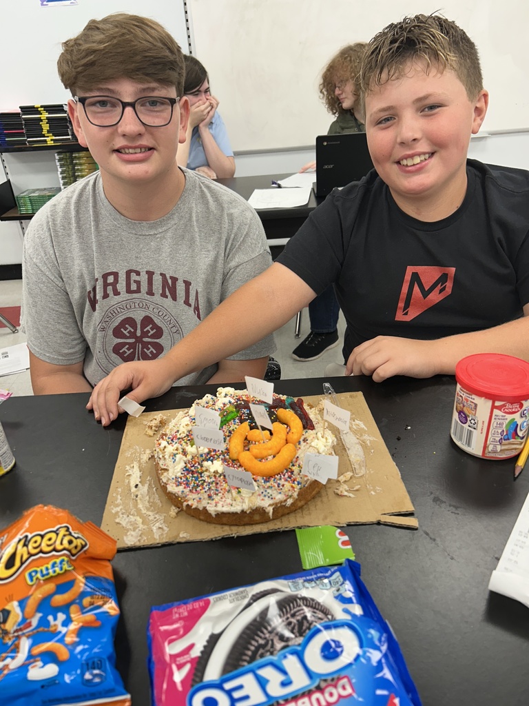Students display their edible cell project.
