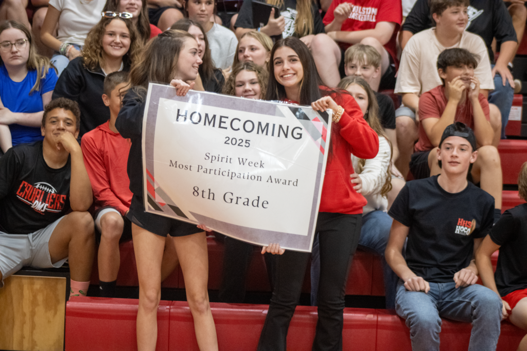 Students cheer in a gym.