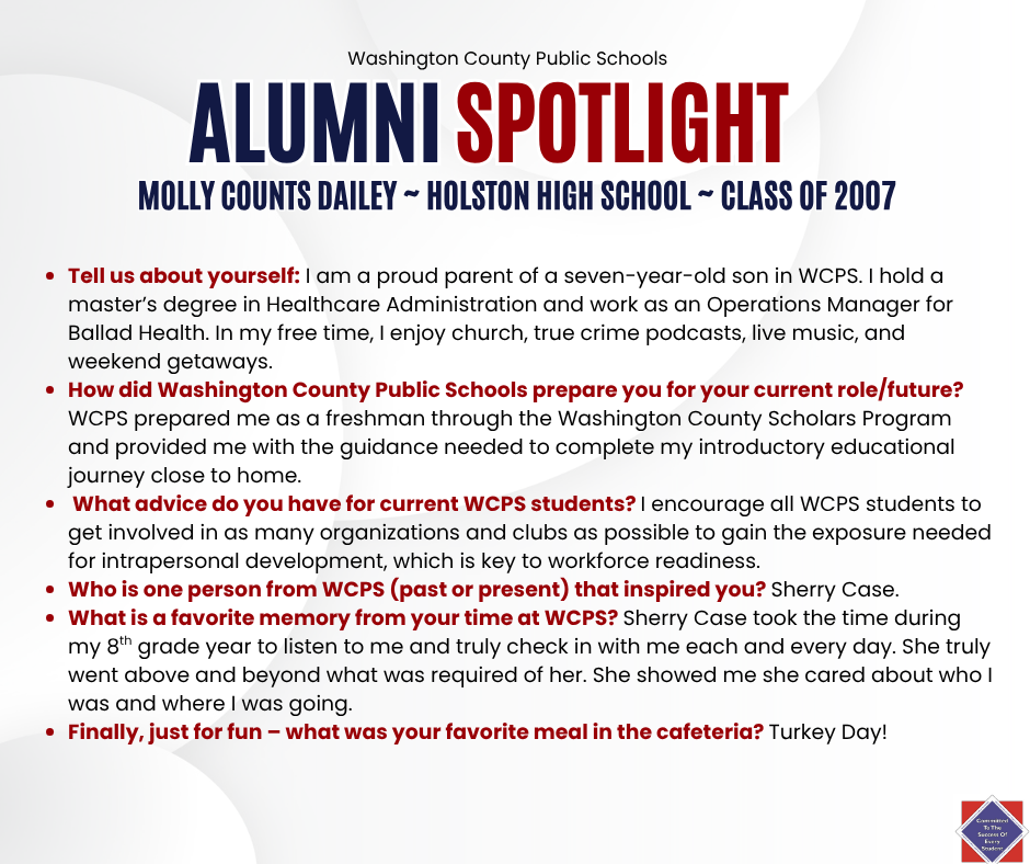 WCPS Alumni Spotlight October 2025 -- Molly Counts Dailey -- Holston High School -- Class of 2007