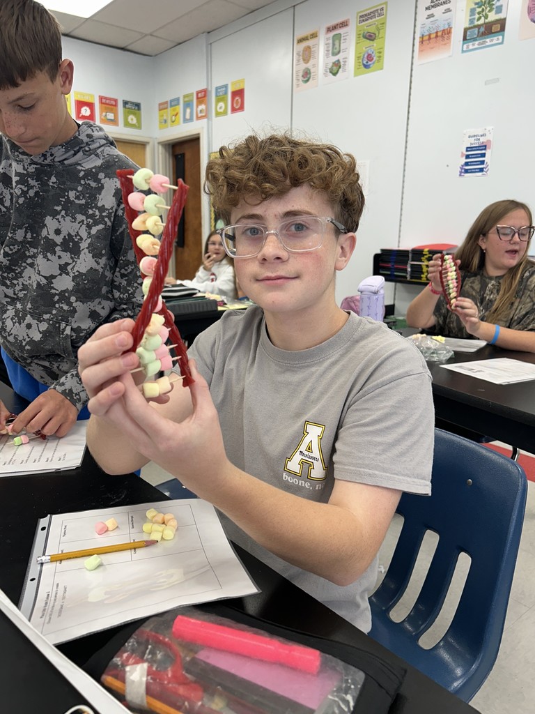 Students show off their candy DNA models.