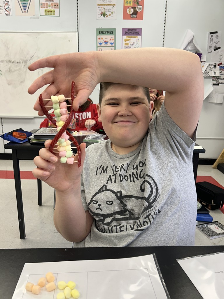 Students show off their candy DNA models.
