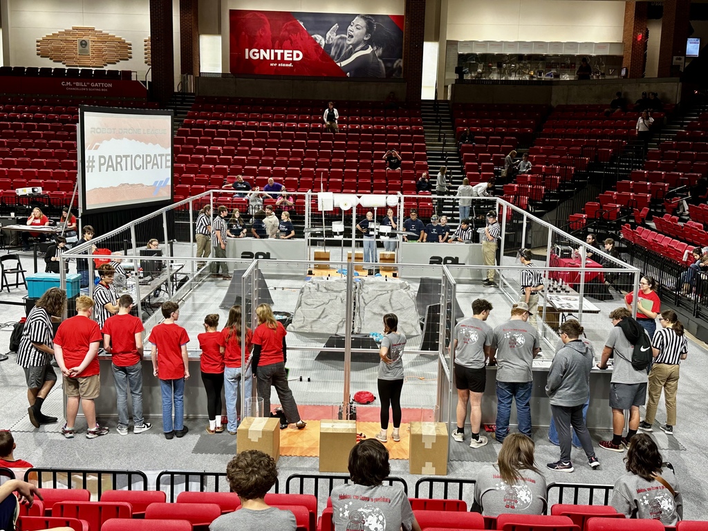 Students work with robotics.