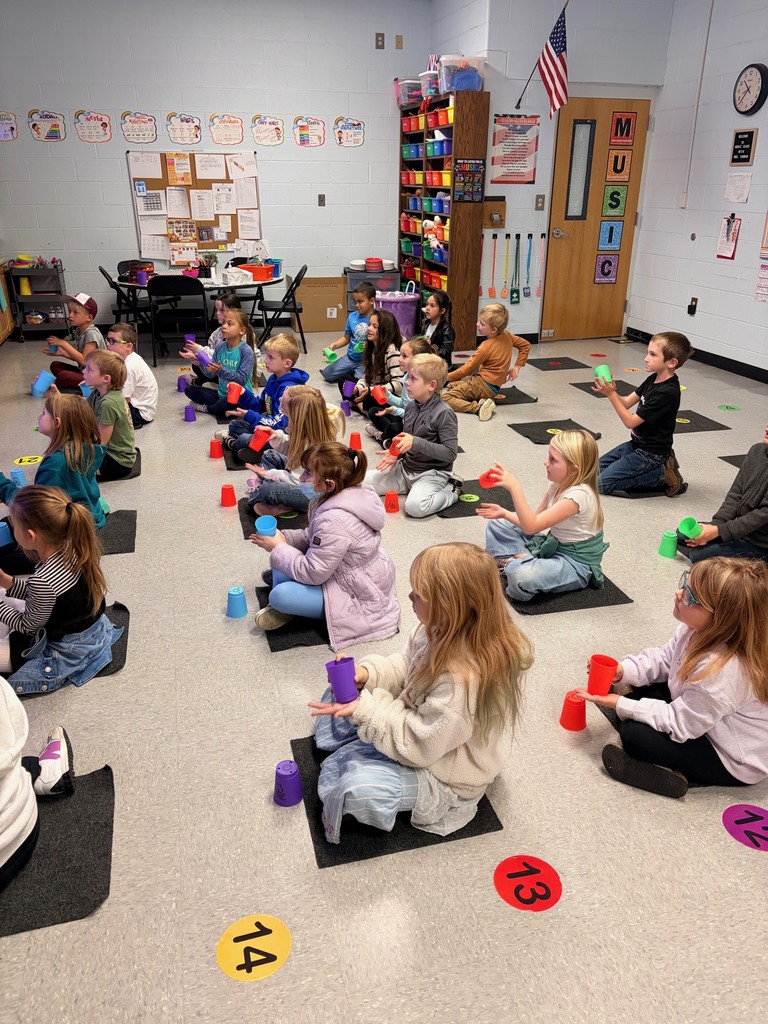 Students in Mrs .Combs' second grade learning a cup routine to go along with the form of the song “ El Capitan” by John Philip Sousa. Students are learning about patriotic marches in honor of Veterans Day.