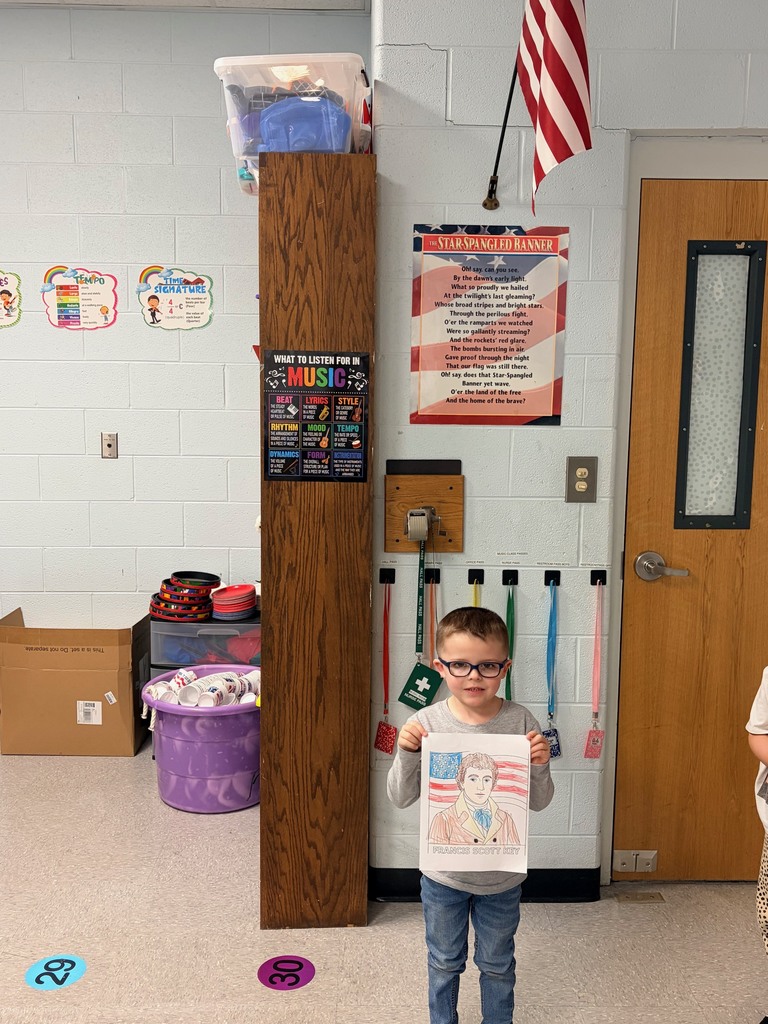 Pictured here is a first grade student in Mrs. Stanley’s class. Students leaned about the composer and poet Frances Scott Key and the history of “The Star Spangeled Banner”.