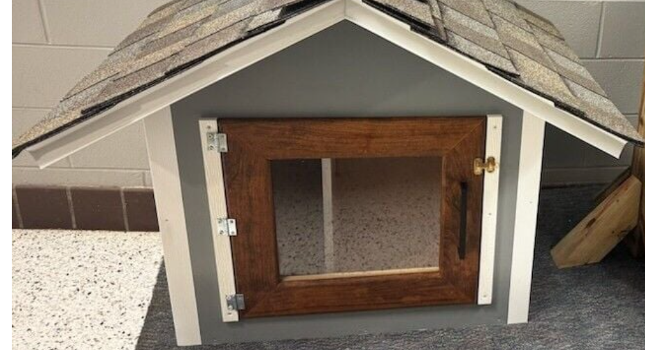 A box for books is on a rolling cart.