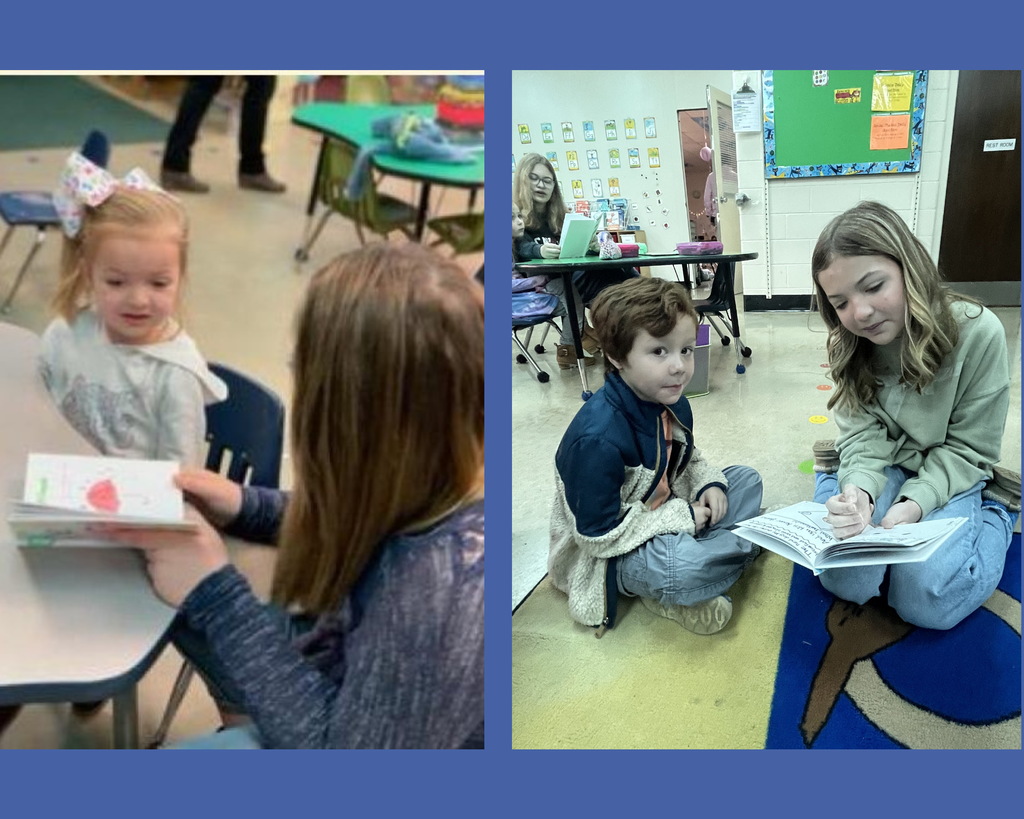 Older students reading to younger students.