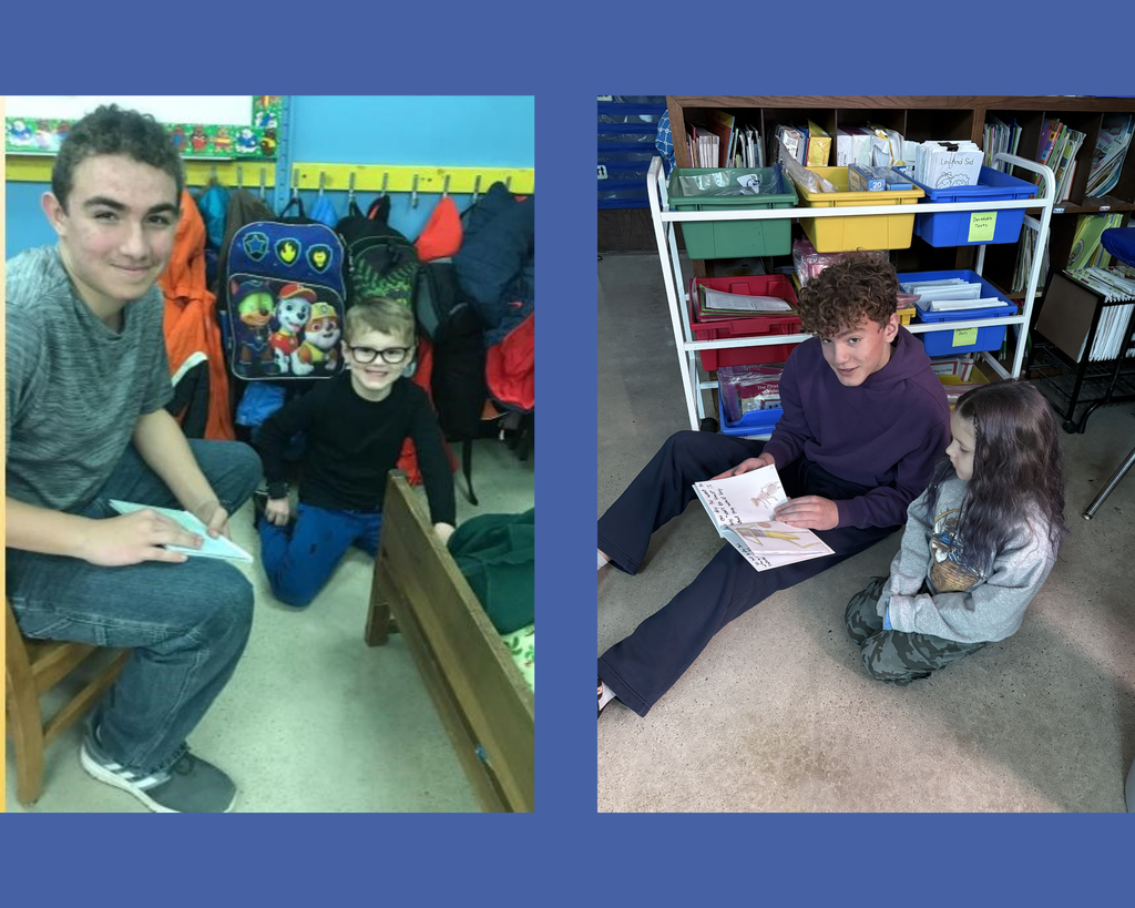 Older students reading to younger students.