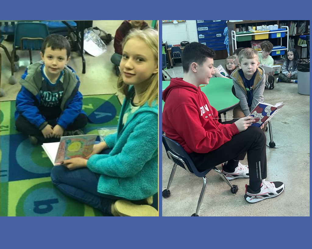 Older students reading to younger students.