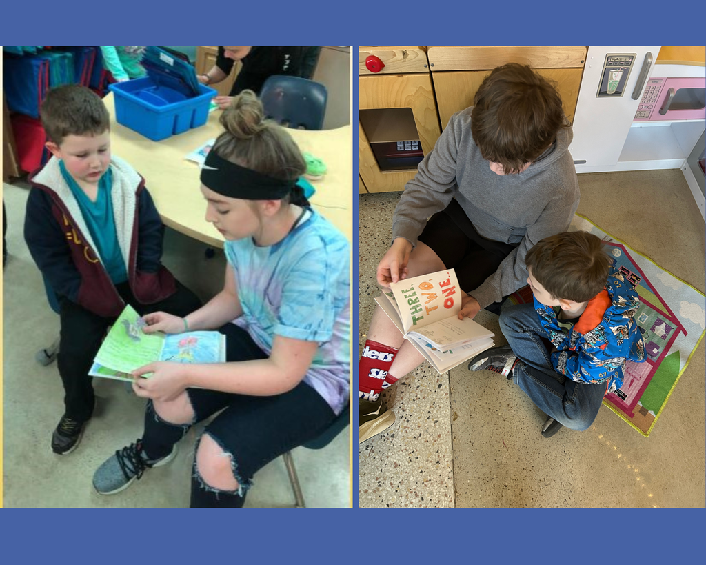 Older students reading to younger students.