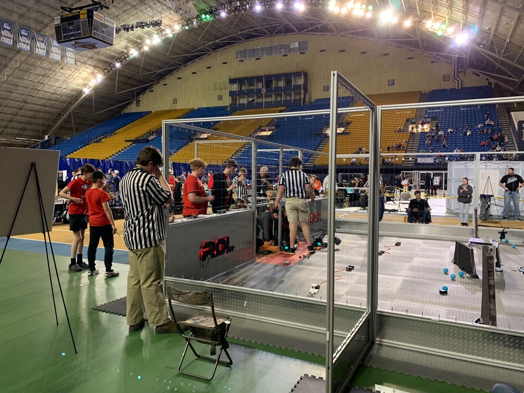 Students compete in a robot drone league championship.