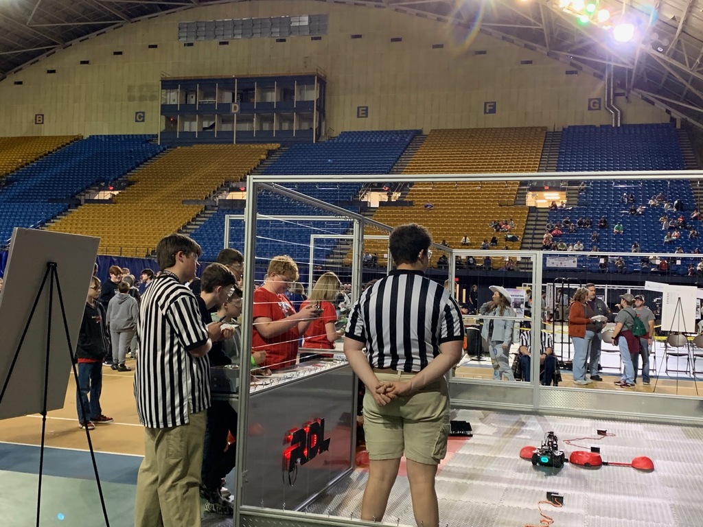 Students compete in a robot drone league championship.