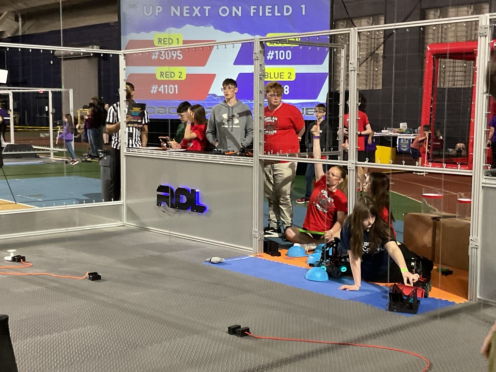 Students compete in a robot drone league championship.