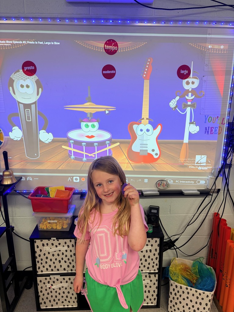 Kindergarten playing egg shakers to the song “ Presto Largo”. In this lesson they learned that tempo = the speed of music. Presto= fast, Moderato= medium, and Largo= slow.