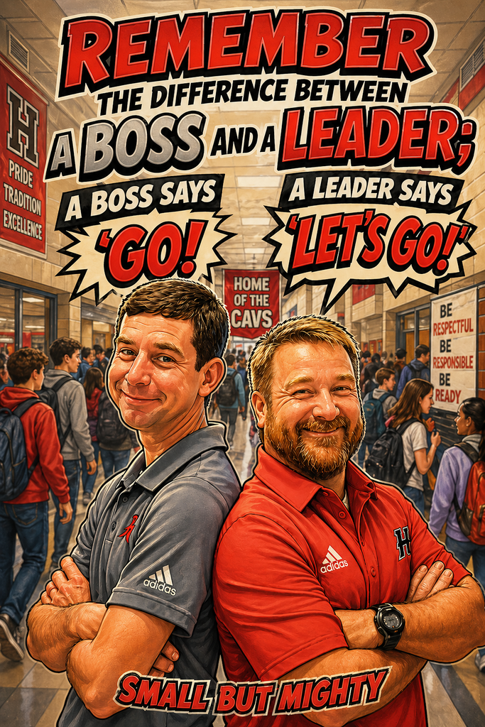 Remember the difference between a boss and a leader quote on a picture of two men.
