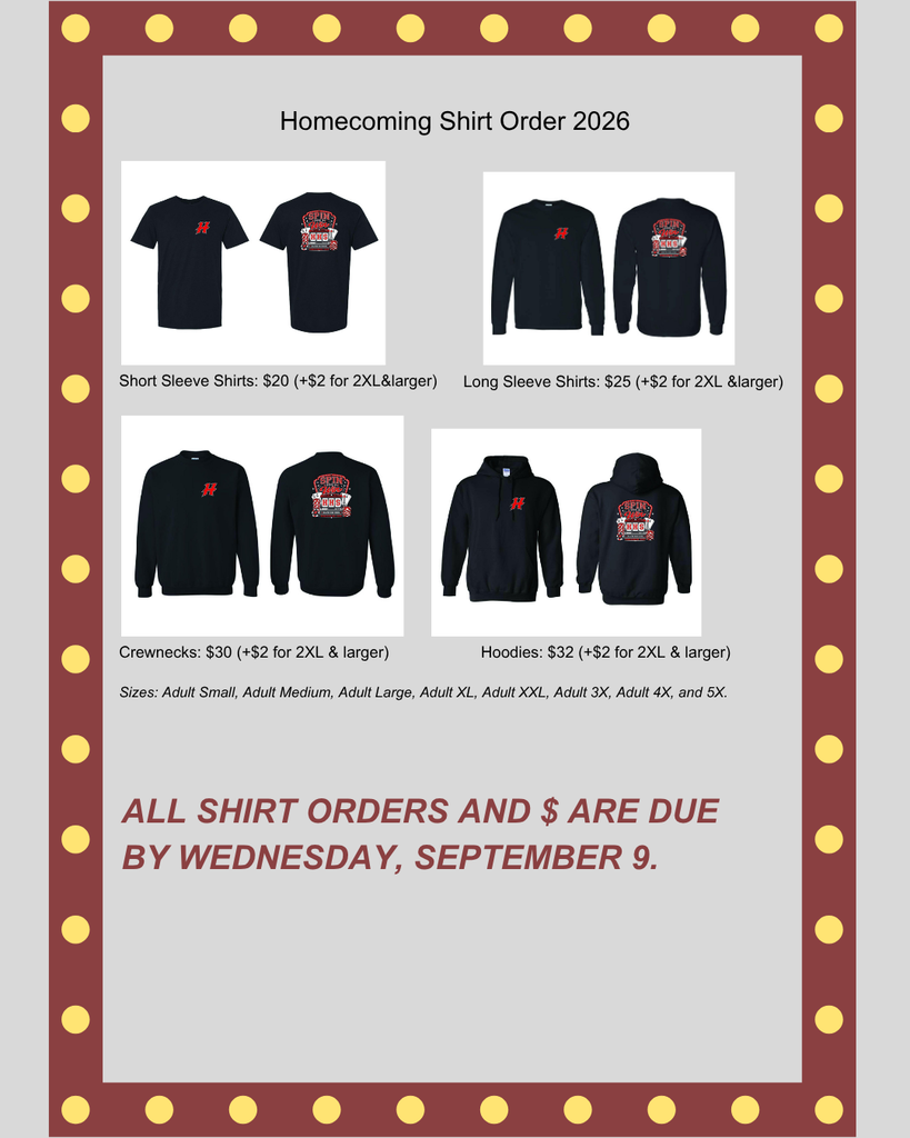 Homecoming Shirt Order 2026 with pictures and prices
