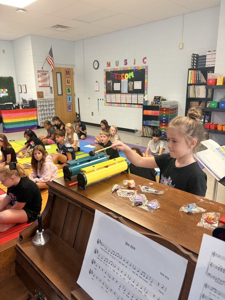 Mrs. Brooks class learning to sing the song “ Yoo Hoo” and using glockenspiels to accompany the song. Some students were also chosen to play a special solo on the resonator bells.
