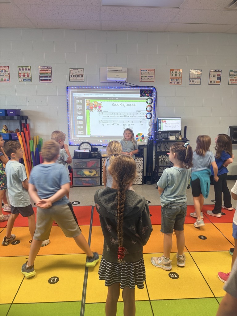Students in Mrs. Persiani’s class learning how to play a singing game call “ Good King/Queen Leopold” in which the King/Queen chooses what type of voice ( whisper, speaking, singing, or shouting) the students use.