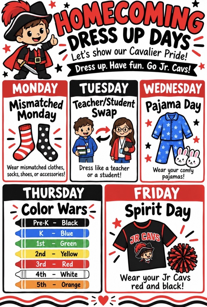 Homecoming 2026 Dress Up Days September 28-October 2, 2026
