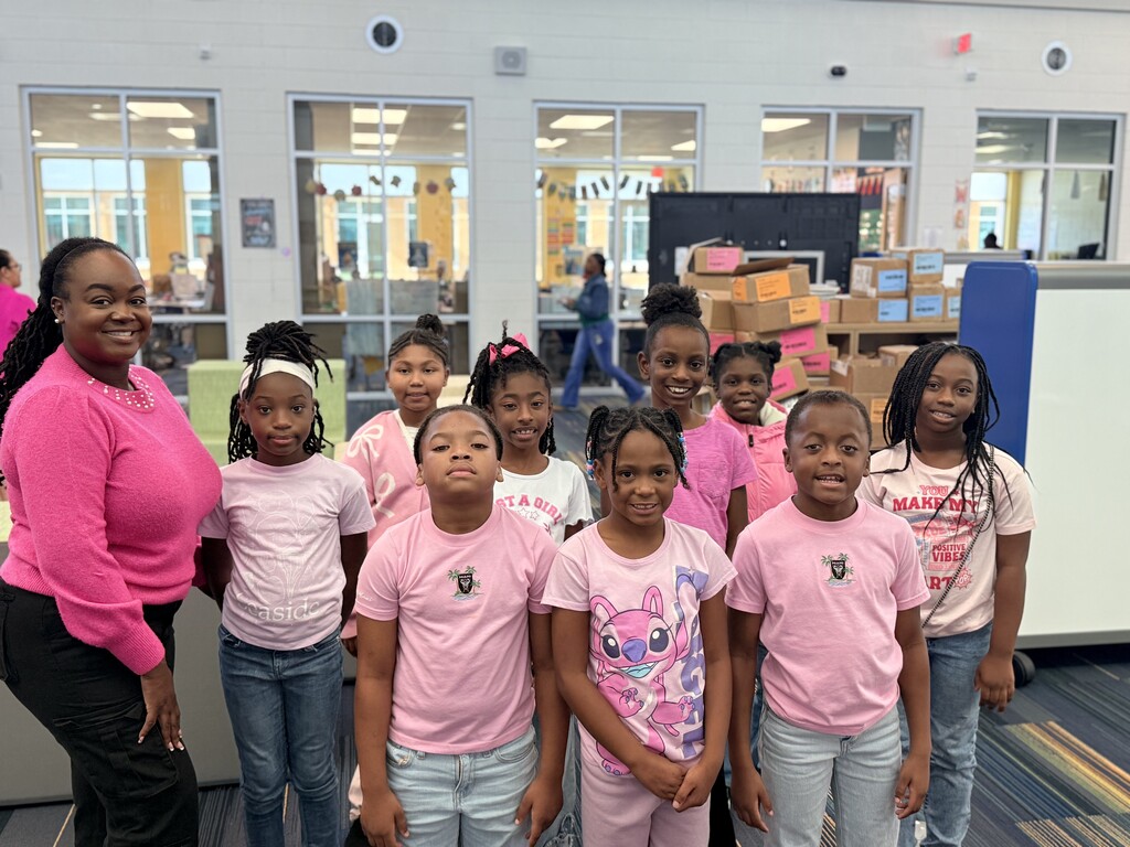 Ms. Jackson's 3rd Grade class in pink.