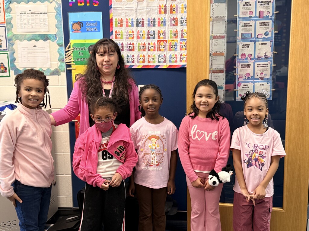 Mrs. Mai's 2nd Grade class wearing their pink.